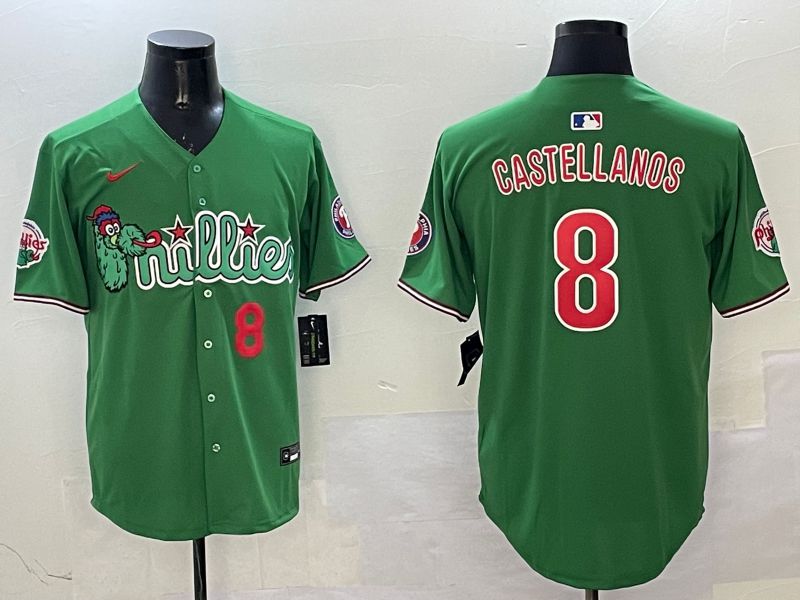 Men Philadelphia Phillies #8 Castellanos Green Three generations Joint Name Game 2025 Nike MLB Jersey style 2
